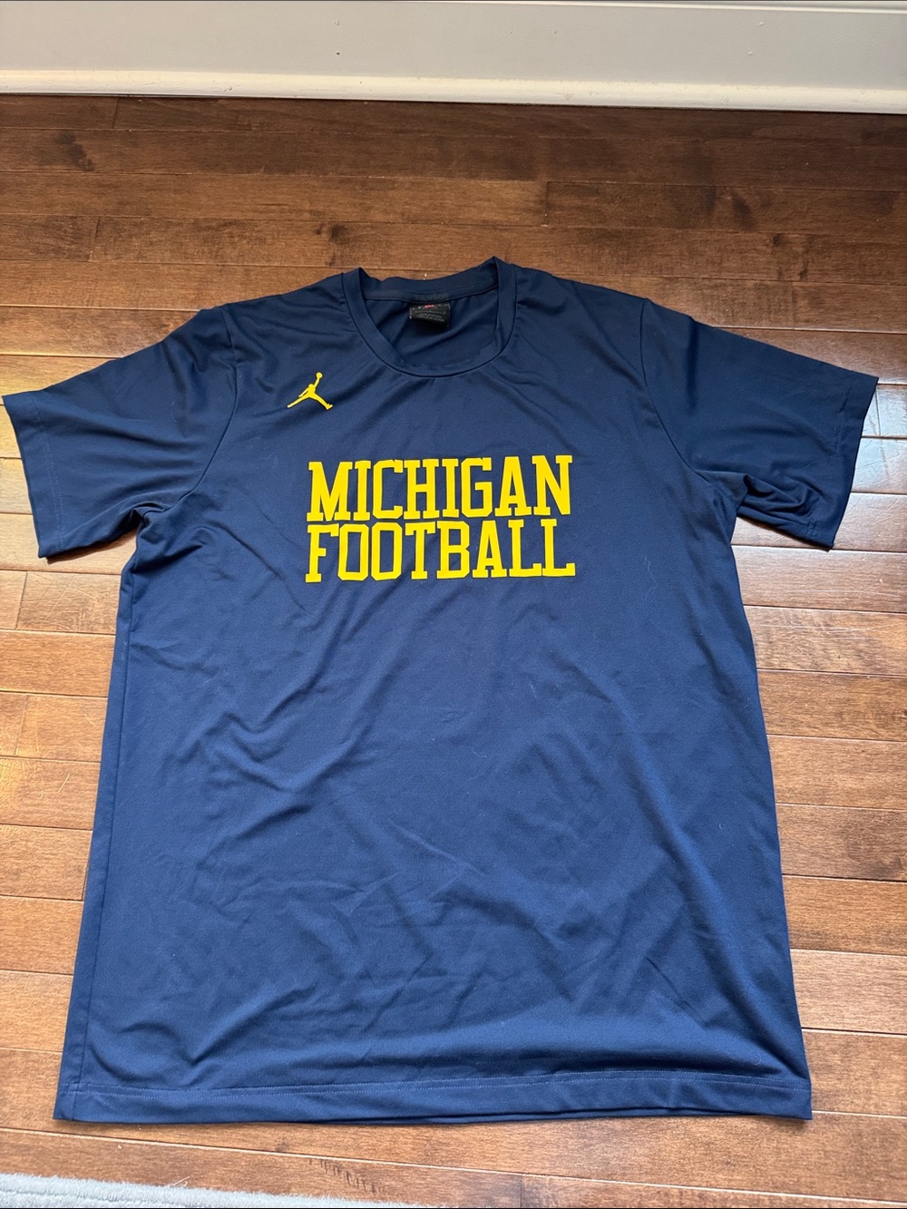 Jordan Navy Michigan Football Tee with Yellow Logo